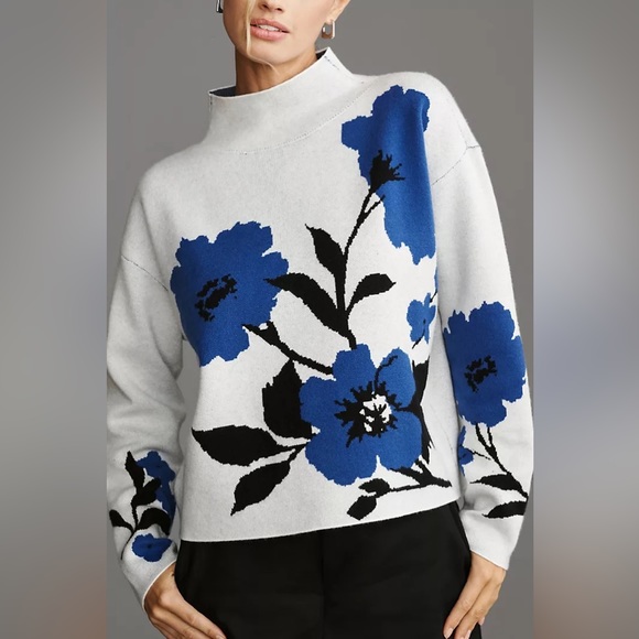 Maeve Carys by Anthropologie Mock Neck Sweater Blue Floral (Size XL) - NWT - Picture 4 of 5